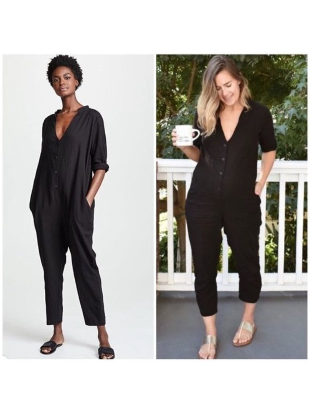 Hatch Maternity Black Taylor Casual Crop Jumpsuit Womens One Size